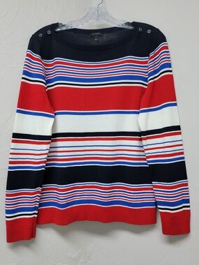 Talbots Red White Blue Stripe Sweater Boatneck Nautical Patriotic USA Sz- L